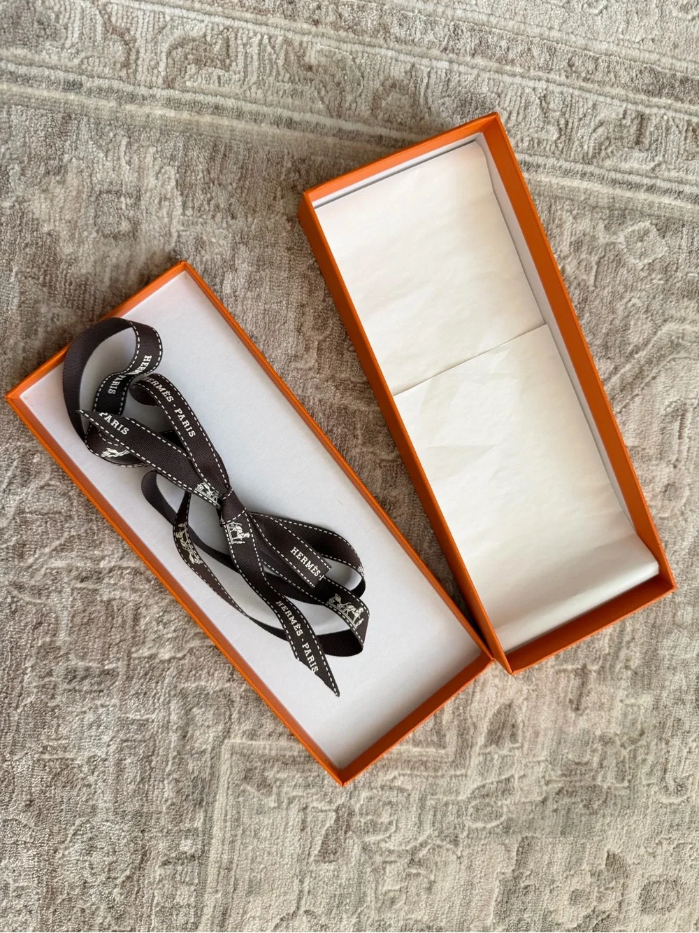 Authentic Hermès Paris Orange Gift Box w/ Ribbon & Tissue Paper